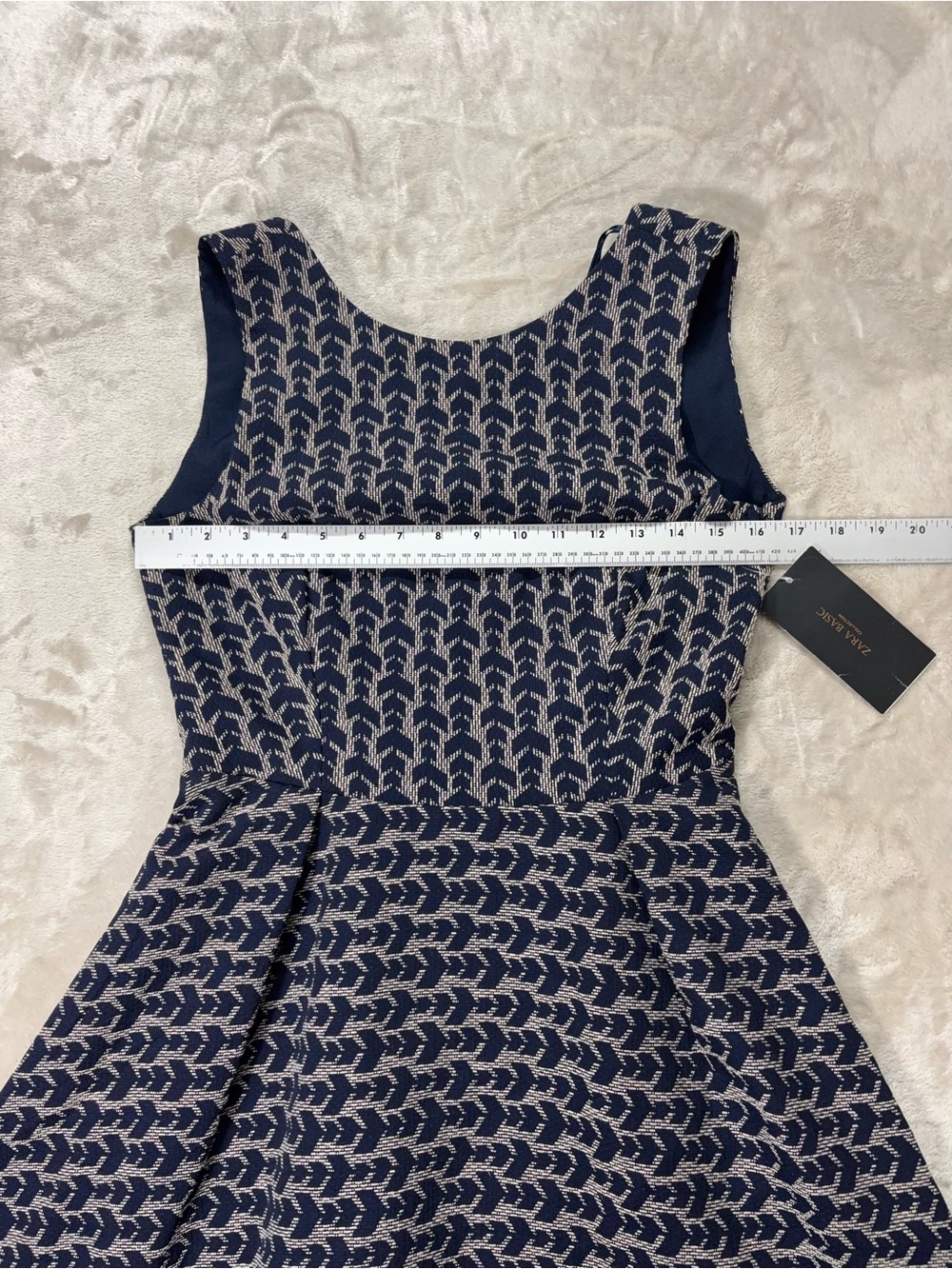 Zara Open Back Cross Strap Fit & Flare Dress NWT Navy Beige M - Picture 9 of 13